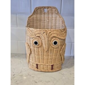 Unbranded Owl Wicker Wall Basket Tan Excellent Boho Rattan Hanging Pocket Decor